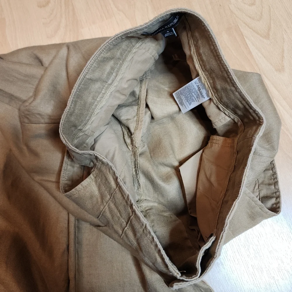 Banana‎ Republic Linen High Rise Pleated Tan Pants Women's Size 4
